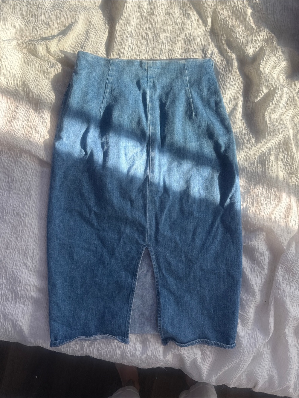 J. Crew Denim Pencil Skirt in Medium Blue with Front Vent